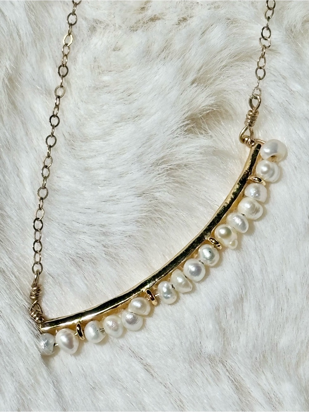 14K Gold over Sterling Silver Pearl Fringe Bar Necklace - Picture 9 of 9